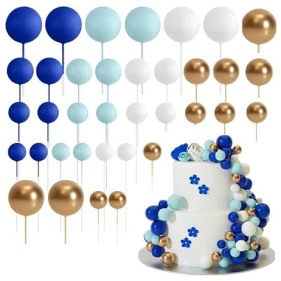 Afbeelding van 36 stuks schuimbal taartdecoraties voor bruidstaarten, verjaardagsfeest (blauw)