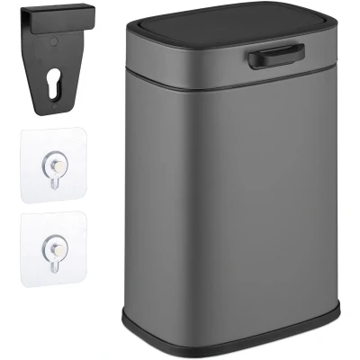Afbeelding van hangende prullenbak 5 l voor keukenkastje badkamer met plakstrips grijs
