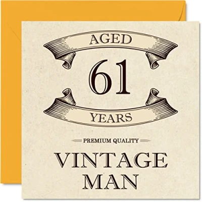 Afbeelding van Vintage verjaardagskaarten voor mannen 61 jaar grappige verjaardagskaart opa, vader, echtgenoot, vriend, oom, broer, 145 mm x mm, wenskaart 61e verjaardag