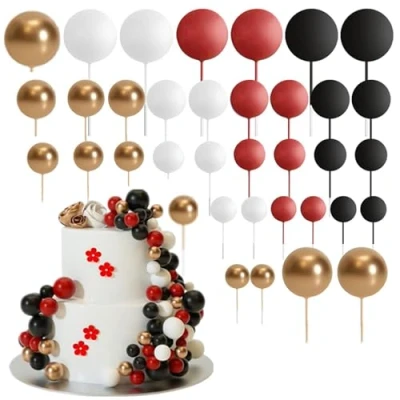 Afbeelding van 36 stuks schuimbal taartdecoraties voor bruidstaarten, verjaardagsfeest (zwart)