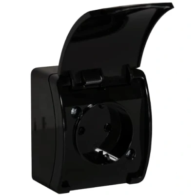 Afbeelding van Buiten wandcontactdoos opbouw Wandstopcontact 1 voudig IP44 Buitenstopcontact Schuko Zwart