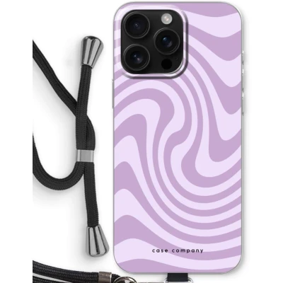 Afbeelding van Case Company® hoesje met Koord geschikt voor iPhone 16 Pro Max Swirl Paars Telefoonhoesje Zwart Bescherming aan alle Kanten en Over de Schermrand