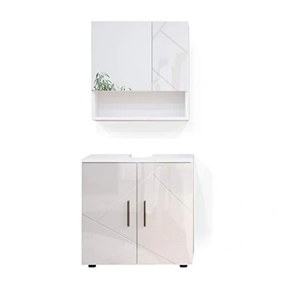 Afbeelding van Vicco Badkamermeubel set Irma, Wit Hoogglans, 2 delen, onderkast 60 cm