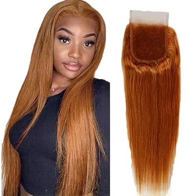 Afbeelding van Tuheerst Brown Closure Human Hair 4X4 Lace Straight #30 with Baby Brazilian Virgin Natural Hairline Real for Woman 10 Inches