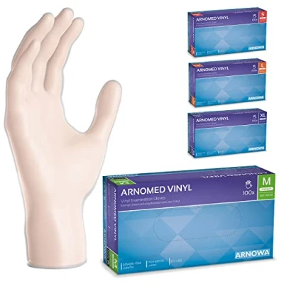 Image de gants jetables ARNOMED en vinyle M, 100 pièces/boîte, gant non poudre, jetable, vinyle, boite de jetables, disponibles tailles S, L &amp; XL, hygiene