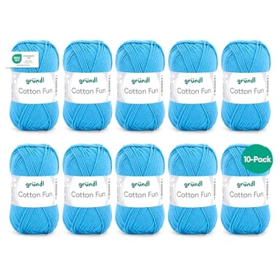 Image de Gründl Cotton Fun fil à tricoter/fil crocheter (fil doux en 100% coton, certifié OEKO TEX, 50 g/115 m, taille d&#039;aiguille : 3 4, 1 pelote g), bleu ciel