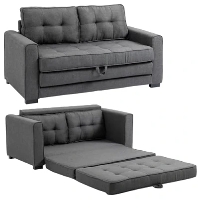 Afbeelding van HOMCOM 2 zits slaapbank, gevoerde rugleuning, 147,5 x 75 85 cm, grijs