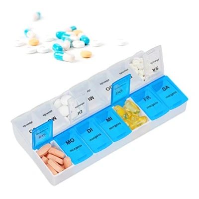 Afbeelding van Relaxdays 5x pillendoos medicijndoosje 7 dagen 2 vakken pillendoosje medicamentendoos