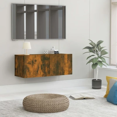 Afbeelding van Tv meubel 80x30x30 cm bewerkt hout gerookt eikenkleurig