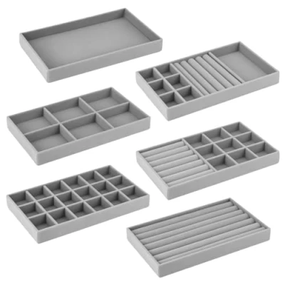 Afbeelding van QWORK® 6 pack stapelbare fluwelen sieradenlade organizer 21x12x2,5cm lade inzetstuk voor kettingen, armbanden, ringen en oorbellen