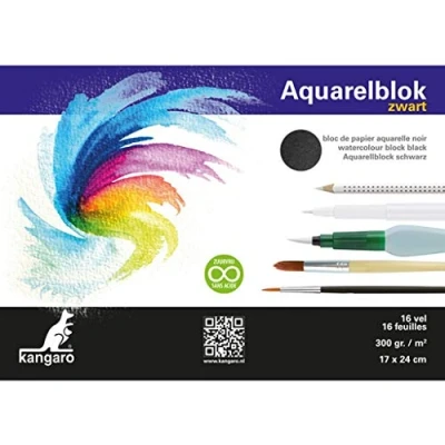 Afbeelding van Blok aquarelpapier Kangaro, zwart, 3 zijden verlijmd