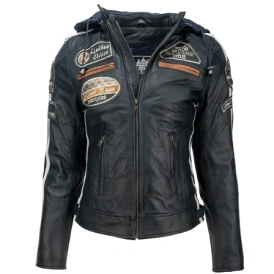 Afbeelding van Urban Leather 58 motorjack met beschermers dames blauw S / 40