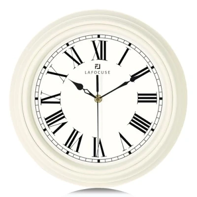 Afbeelding van Lafocuse wandklok, beige, stil, Romeinse cijfers, kwarts, klassiek, retro, decoratie, voor woonkamer, slaapkamer, keuken, 30 cm