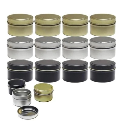 Afbeelding van LNGJIN 12 stuks mini kaarsendozen van metaal, 55 ml, herbruikbaar, ronde potjes met deksel, voor knutselen, snoep, feest, specerijen