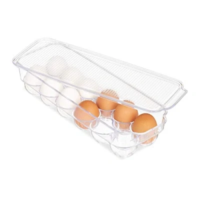 Afbeelding van Relaxdays eierhouder koelkast eierbakje eierdoos deksel voor 12 eieren plastic