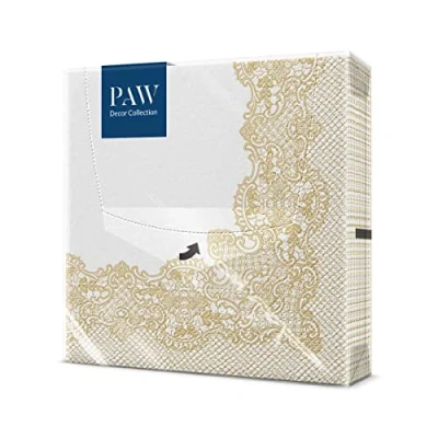 Afbeelding van PAW Decor Collection papieren servetten, 3 laags (33 x 33 cm), 20 stuks, perfect voor verjaardagen, familiefeesten, tuinfeesten, goud (Royal Lace)