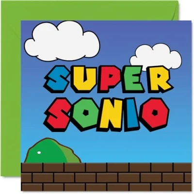 Afbeelding van Verjaardagskaarten voor zonen Super Sonio grappige verjaardagskaart zoon van mama, papa, zoon, 145 mm x mm, wenskaarten mannen en hem