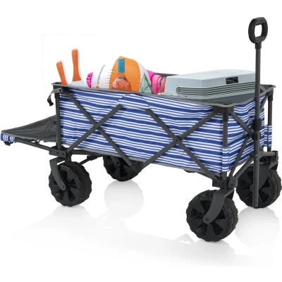 Afbeelding van Campart Bolderkar HC 0422 Bolderwagen extra stevig met laadklep Geschikt voor het strand Opvouwbaar en Achterklep Beach trolley harmonicaframe Inclusief gratis opbergtas Blauw