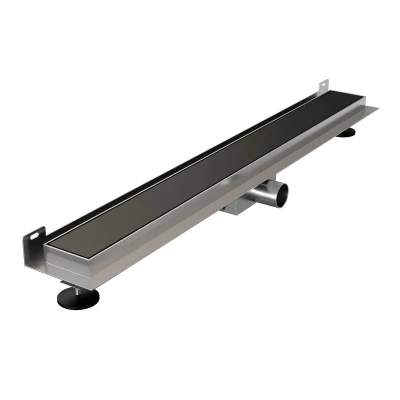 Afbeelding van Brauer Douchegoot 70x7. 5cm muurflens tegelinlegrooster omkeerbaar RVS mat zwart