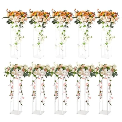 Afbeelding van VEVOR 10 stuks 60 cm hoge bruiloftsbloemenstandaard met acryl laminaat, geometrische standaard voor zuilvormige tafelopzetstukken, bloemendisplay evenementen, receptie,
