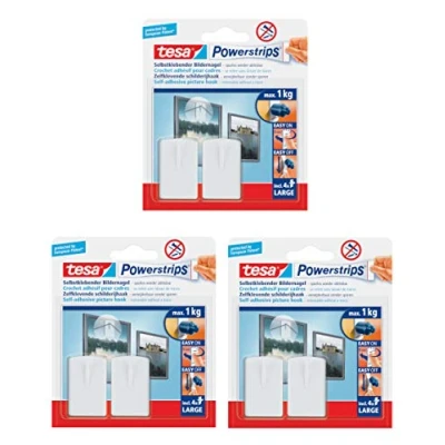 Afbeelding van tesa Powerstrips, set van 6 zelfklevende nagels voor foto, wit,