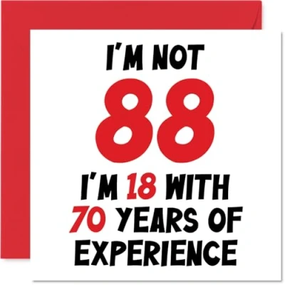 Afbeelding van Stuff4 verjaardagskaart 88 jaar voor mannen en vrouwen Not I&#039;m 18 With 70 Years Experience Grappige mama, papa, opa, 145 mm x