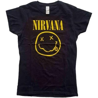 Afbeelding van Nirvana Yellow Happy Face Heren T shirt M Zwart