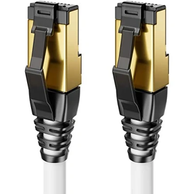 Afbeelding van deleyCON 15m CAT8.1 LAN Kabel Patchkabel Netwerkkabel DSL RJ45 Koper S/FTP Schild 2000MHz 40 Gbits Ethernetkabel CAT.8 Connector Verguld Wit