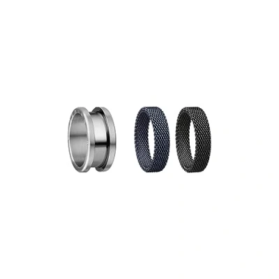 Afbeelding van BERING set verwisselbare ringen voor heren in zilver, zwart en blauw met het unieke Twist &amp; Change systeem, symfonie B, Roestvrij staal, Geen edelsteen