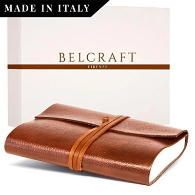 Afbeelding van Tivoli Dagboek / notitieboek van gerecycled leer, handgemaakt, Italiaans handwerk, speciaal cadeau, reisdagboek, notebook (12 x 17 cm), lichtbruin