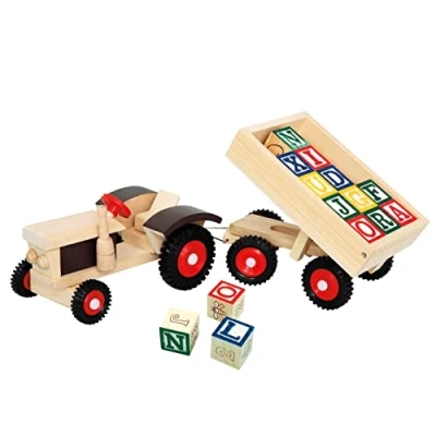 Afbeelding van Bino Tractor Abc Junior 40 X 10 11 Cm Hout Naturel 17 delig