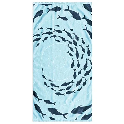 Afbeelding van DecoKing Grote katoenen strandhanddoek, 90 x 180 cm, eenzijdig badstof, fluwelen badhanddoek, blauw, donkerblauw, Shoal