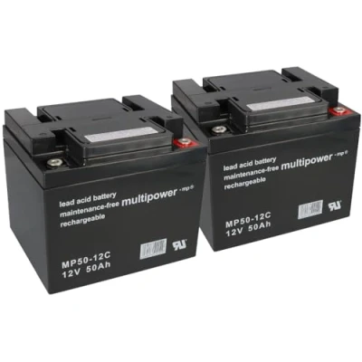 Afbeelding van MP 2 stuks loodaccu 12 V 50 Ah compatibel met elektrische rolstoel 24 scooter