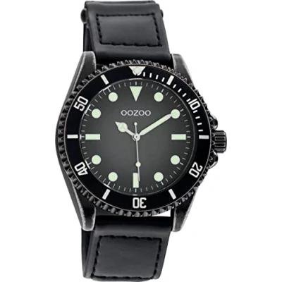 Afbeelding van Oozoo Herenhorloge met klittenband van nylon genaaid 42 mm diameter draaibare lunette, zwart.