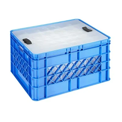 Afbeelding van Sunware Square Glazen doos, 52 liter, met deksel, voor 60 bier of limonadeglazen, blauw
