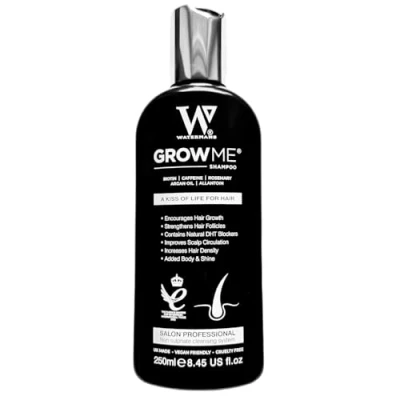 Image de Grow Me® shampooing pour la croissance des cheveux Pas seulement un à caféine, nous incluons de biotine, l&#039;huile d&#039;argan, du romarin, niacinamide. Traitement épaississant