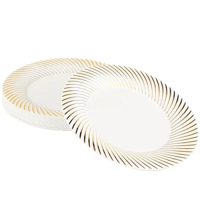 Afbeelding van MATANA 20 Witte Plastic Borden met Gouden Rand (26cm), Feestbordjes voor Bruiloften, Verjaardagen, Dopen, Kerstmis &amp; Feesten Stevig en Herbruikbaar