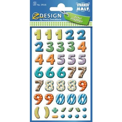 Afbeelding van Avery Av 59335 Cijferetiket Z Design School Pakje A 3 Vel Bont Gekleurd
