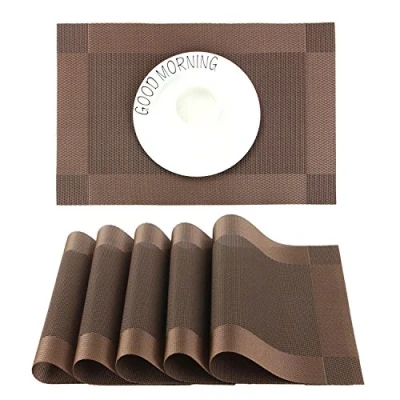Afbeelding van CHAOCHI Placemat Set van 6,Gemakkelijk Schoon,Antislip,Hittebestendig,Vlekbestendig Tafelonderzetter, 45cmx30cm(Bruin)