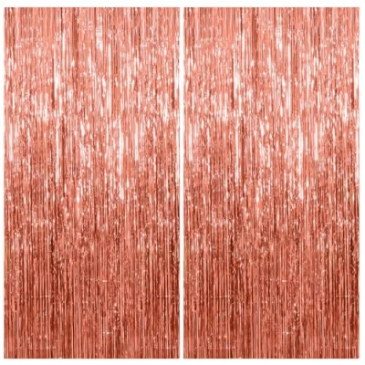 Afbeelding van KOOSREEL 2 Rideaux Métallique Rosegold Brillant Tinsel （1x2m）, décoration en Feuille de Paillettes pour Le Nouvel an, fête Marriage, Decoration Anniversaire à Franges Aluminium