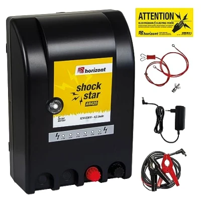 Afbeelding van horizont Shockstar AN420 elektrische omheining 12 V/230 V voor een heklengte van 25 km en hekken (50 m) met led display energiebesparende schakeling