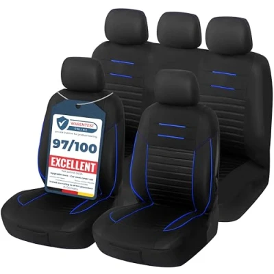Afbeelding van Autostoelhoezen, universele set, autohoezen voor de voorstoelen en achterbank, autostoelhoes, blauw, auto accessoires, interieurdecoratie