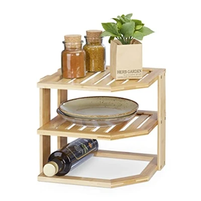 Afbeelding van Relaxdays Keukenhoekrek van bamboe, 24 x 27 25,5 cm (h b d) voor werkblad en keukenkast, staande plank, naturel