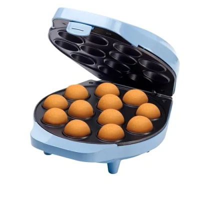Image de Bestron Gaufrier pour cake pop&#039;s au design rétro, Appareil à pops incl. pop butler, fourchette &amp; 12 bâtonnets pop, avec revêtement antiadhésif,700 W, couleur: Bleu