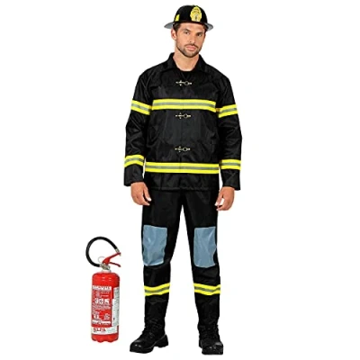 Afbeelding van Widmann Brandweer Kostuum Vuurbestrijdende Levensredder Brandweerman Geel, Zwart Large Carnavalskleding Verkleedkleding