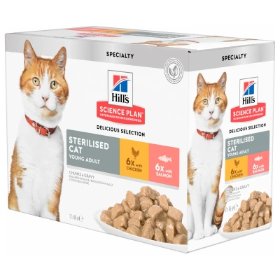 Afbeelding van Hill&#039;s Feline Maaltijdzakjes Adult Sterilised Kattenvoer Kip Zalm 12x85 g
