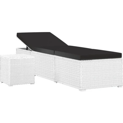 Afbeelding van Ligbed met kussen en theetafel poly rattan wit