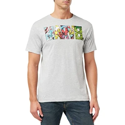 Afbeelding van Marvel Comic Strip Logo T shirt heren Shirt, Grijs (Sportgrijs), L