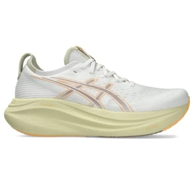 Afbeelding van Asics GEL Nimbus 27 Hardloopschoenen voor op de weg, Heren, Maat: 40, White/fawn Textiel/ synthetisch