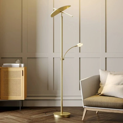 Afbeelding van Lucande LED vloerlamp met dimmer 3lichts Metaal, acryl H: 180 cm mat messing Inclusief lichtbronnen